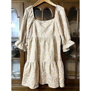 Entro Babydoll Cream/Beige Floral Dress Women's Size L Cottagecore Coquette